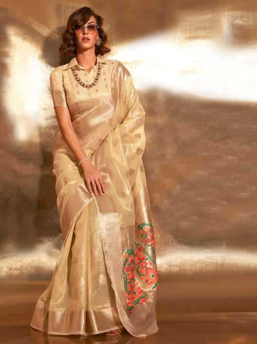 Gold Tissue Paithani Silk Blended Saree