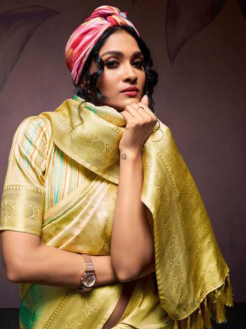 Gold Green Silk Blended Saree