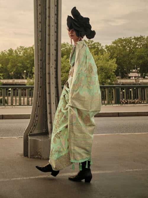 Green Organza Kashmiri Designer Handloom Silk Saree