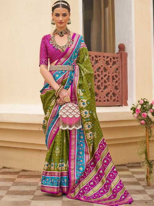 Olive Green Silk Blended Saree