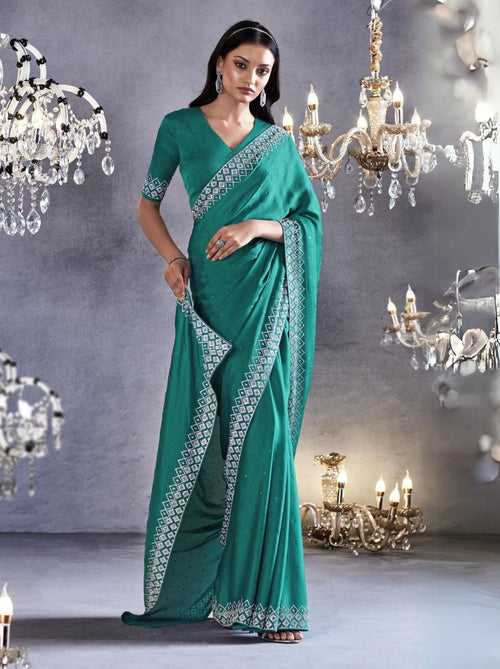 Jungle Green Premium Satin Silk Saree