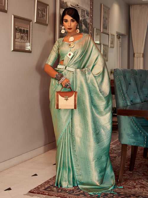 Mint Green Fine Kanjivaram Designer Silk Saree