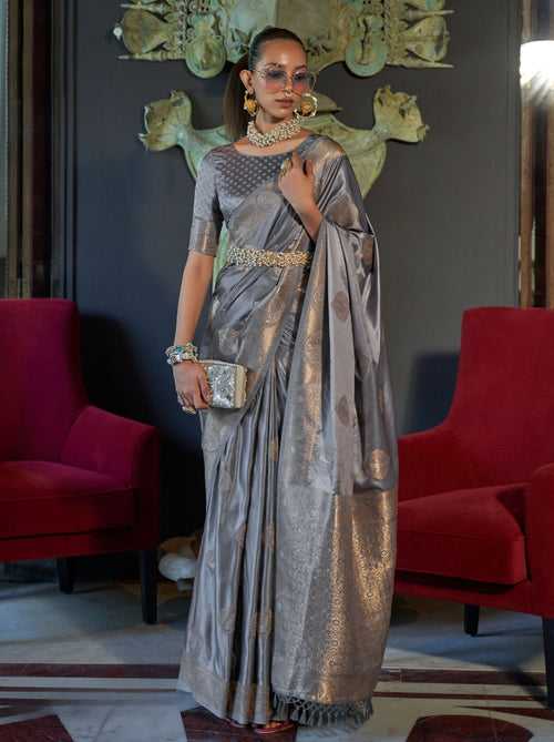 Seal Grey Pure Satin Silk Saree