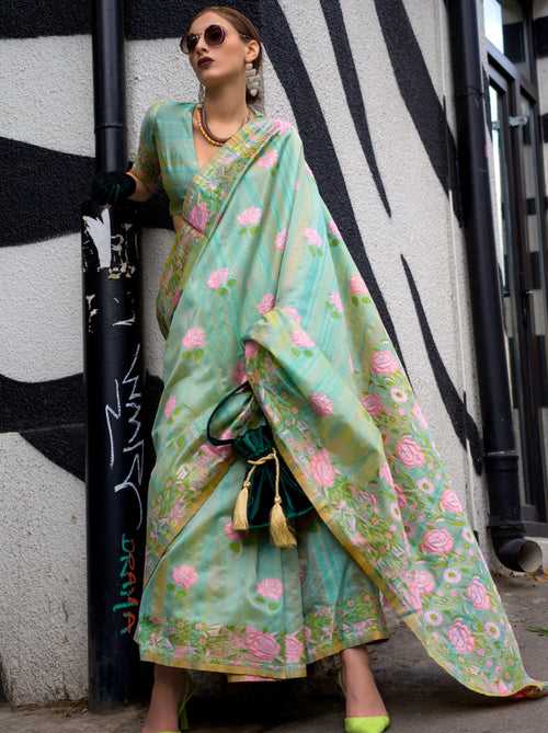 Emerald Green Designer Silk Blended Saree