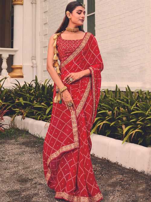 Bold Red Bandhani Fine Georgette Saree