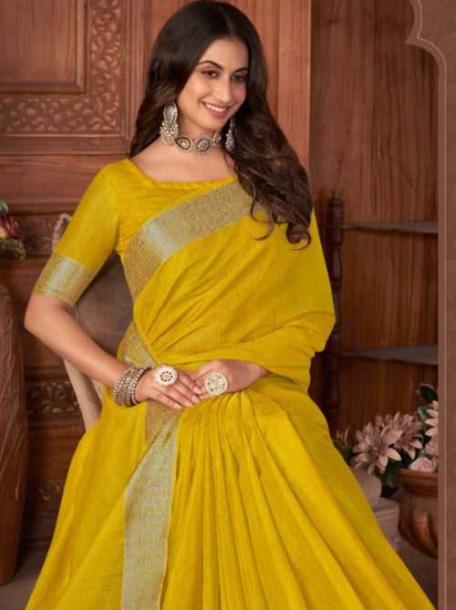 Tuscany Yellow Linen Designer Saree