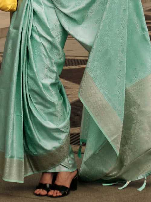 Sea Green Fine Satin Silk Party Saree