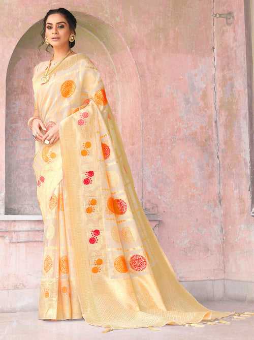 Charming Golden Coloured Cotton Silk Saree