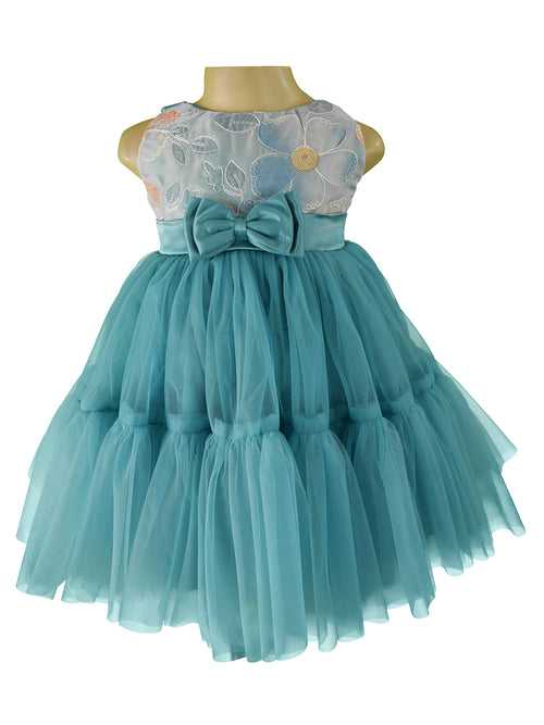 Faye Aegean Teal Embroidered Tiered Dress