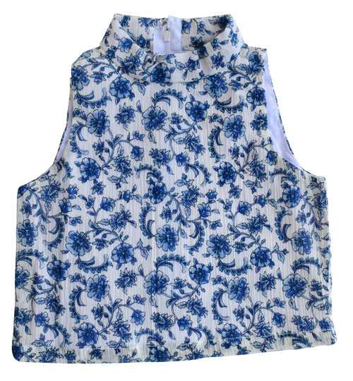 Faye Blue flower Print Collar Top