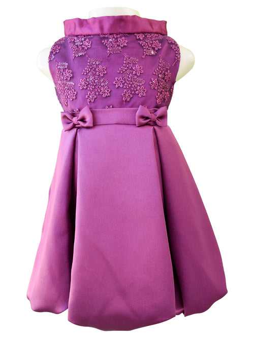 Faye Wine Embroidered Pleated Dress