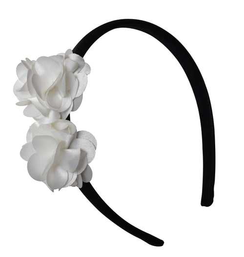 Ivory 2 flowers on Black Satin