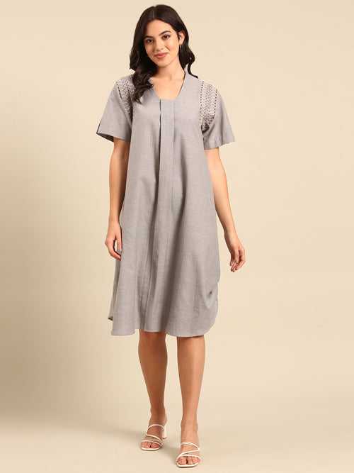 Silver Grey Malai Cotton Dress - AS0678