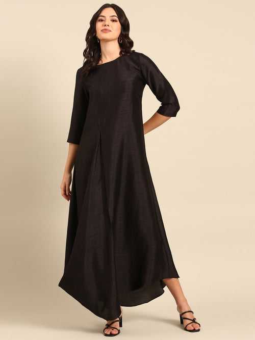 Black Silk Cotton Slub Dress - AS0690