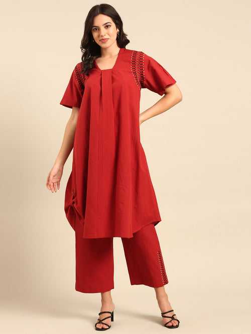 Red Malai Cotton Cord Set - ASCRSET025