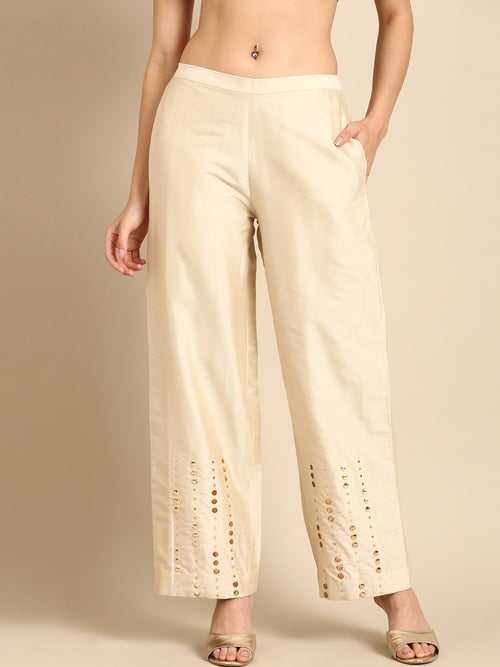 Beige Silk Cotton Palazzo Pant - ASPL012