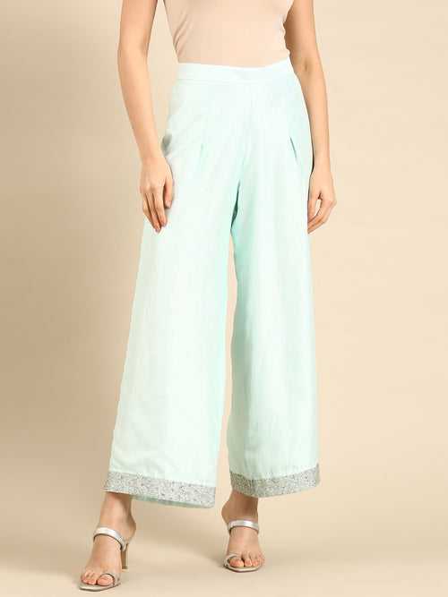 Aqua Blue Silk Palazzo Pants - ASPL035