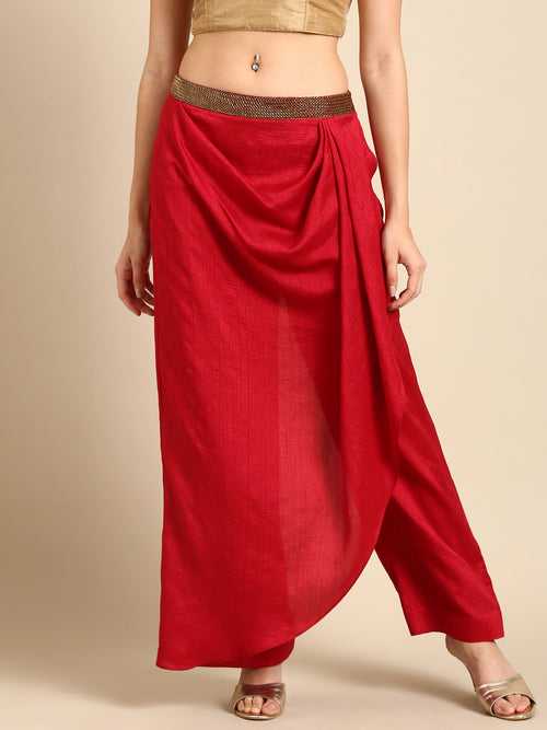 Red Crush Silk Palazzo Pant - ASPL041