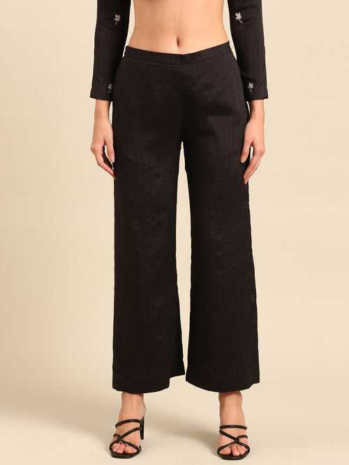 Black Silk Cotton Slub Pants - ASPL050