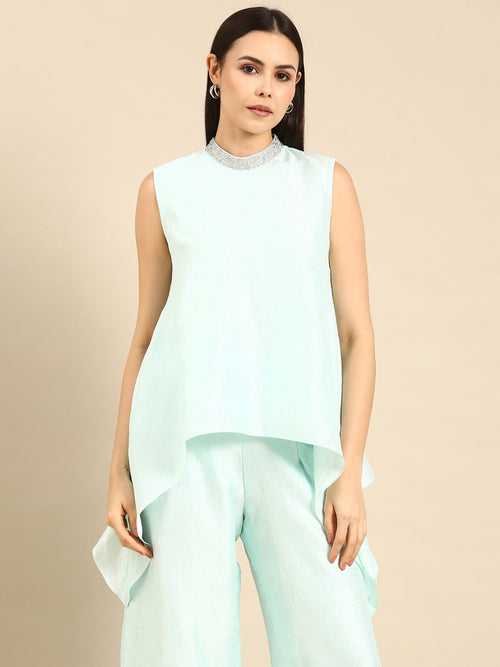 Aqua Blue Silk Short Top - ASST055