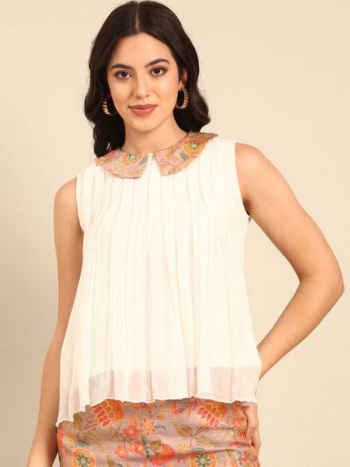 Ivory Silk Chiffon Tops - ASST091