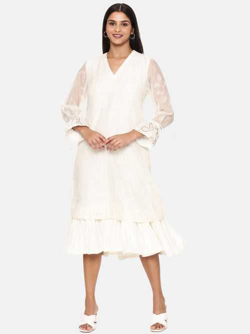 Chanderi Ivory Emb Dress - AS0646