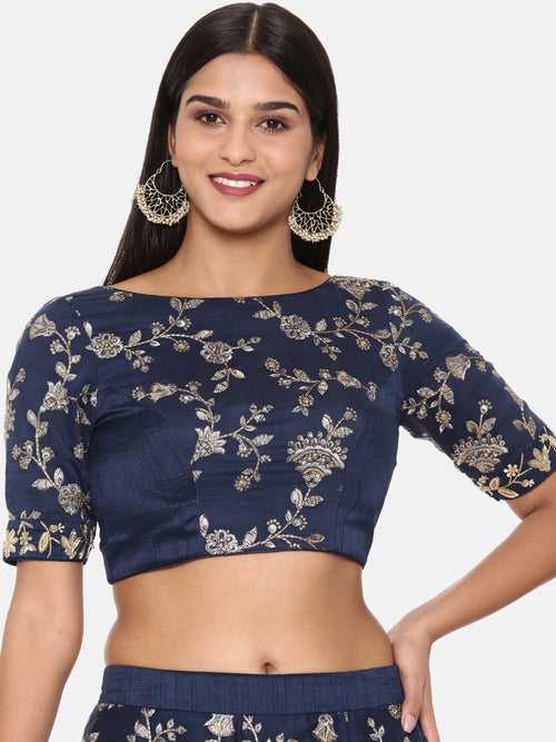 Blue Chanderi Emb Blouse - ASBL093