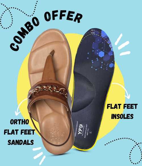 Combo offer Ortho Flat Feet brown back Strap Sandal & Unisex Flat Feet Shoe Insole With Medial Arch Support