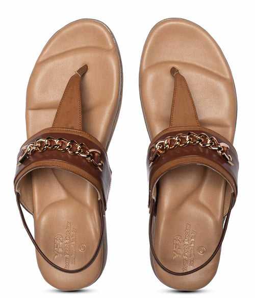 Ortho Flat Feet Sandals With Arch Support | Tan Strap Sandal With Back Strap