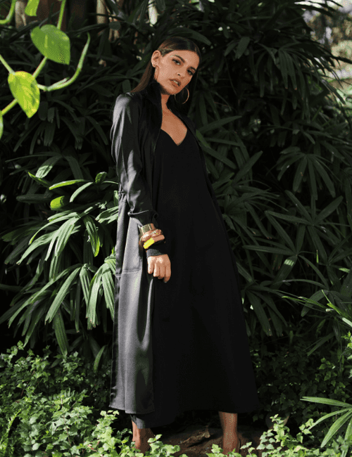 Rio - Dual cover up black satin dress