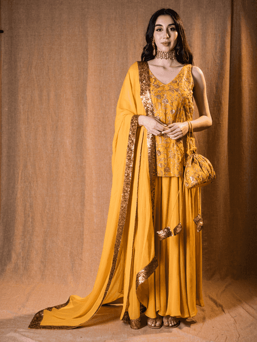 Yellow Sharara set