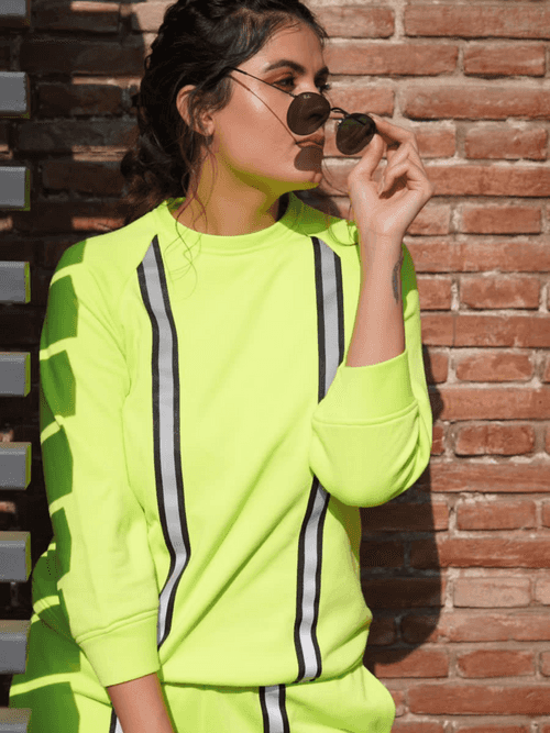 Cotton Knit Neon Fleece Sweatshirt Set