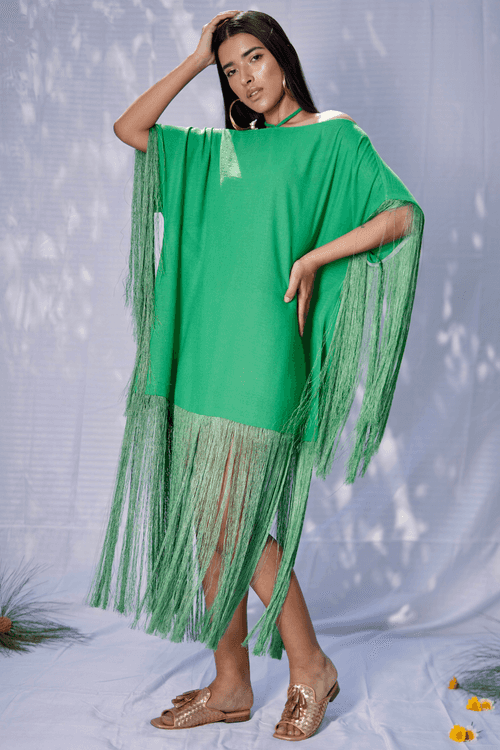 Green fringe dress