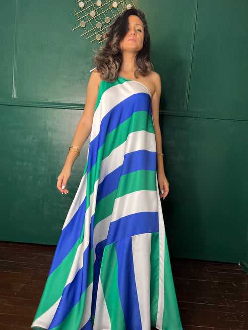 Blue Green and white stripe maxi