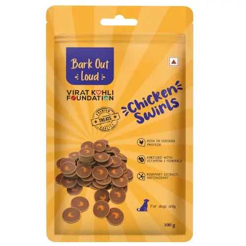 Bark Out Loud by Vivaldis - Chicken Swirls Dog Treat | Nutritious Ingredient Treats | Rich in Protein, Omega 3 Fatty Acids, Antioxidants for Dogs of All Life Stages - 100 gm, Pack of 1