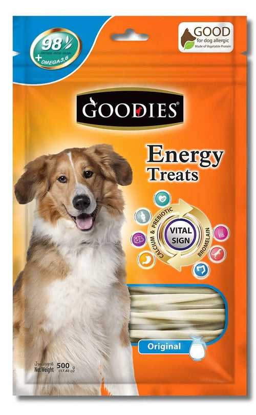 Goodies Dog Energy Treats, Made of Vegetable Protein, 98% Digestible, Healthy Snack & Training Treat, Best for Dog with Meat Allergy, Calcium 500gm (2 X 500g)
