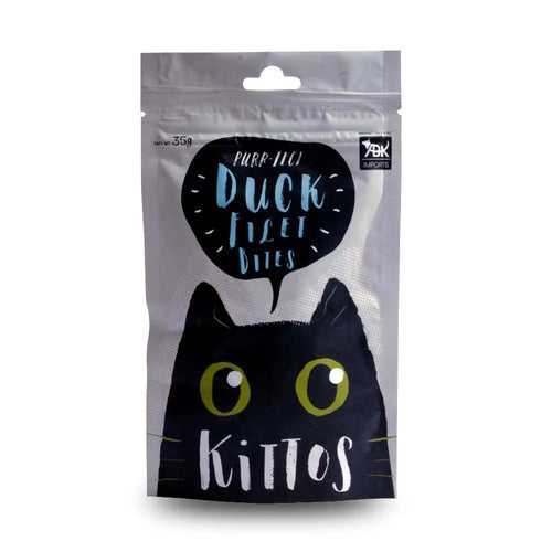 Kittos Cat Treats, Duck Fillet Bites, Rich Protein Low Fat, Multi-Pack of 3 (105g)