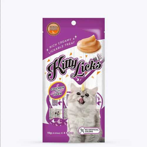 Rena Kitty Licks Cat Treats for Kittens |Rich Creamy Lickable Treat | No Artificial Colours | Improves The Skin and Coat | Rich in Fiber | Chicken Liver |