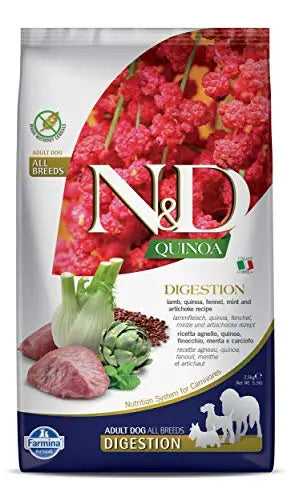 FARMINA N&D Quinoa Digestion Dry Dog Food, Grain-Free, Adult Breed, 2.5-kg, Lamb Mint and Fennel