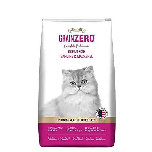 Signature Grain Zero Persian and Long Coat Cat Dry Food - 1.2 kg - Ocean Fish, Sardine and Mackeral | Omega 3 & Omega 6, Fatty Acids Formula