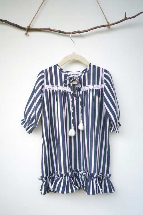 Laura Dress in blue and white Stripes
