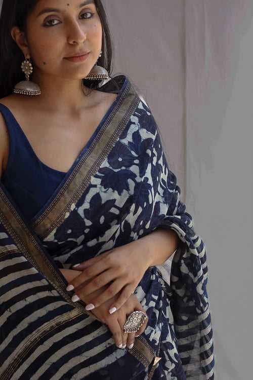 Chandni: Akola Indigo Maheshwari Water Lilies Saree