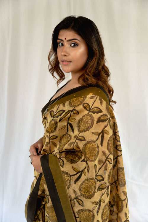 Sunflower : Blockprint Vanaspati Chanderi Saree