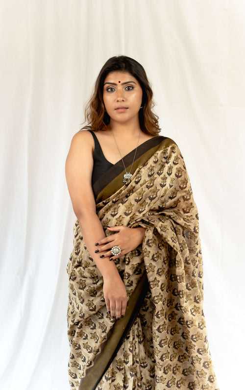 Daffodil : Blockprint Vanaspati Chanderi Saree