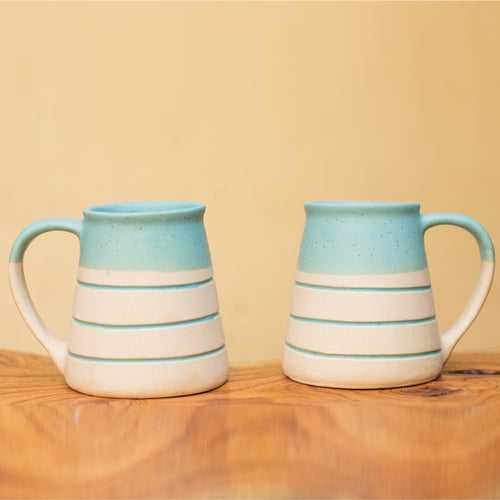Ceramic Handcrafted Blue Stripes Coffee Mug- Set of two
