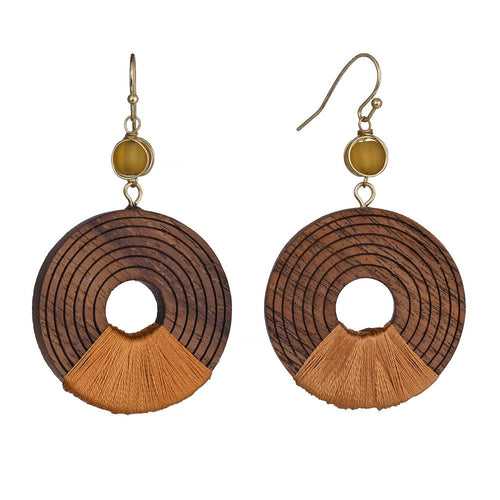 Handcrafted Wooden Bead with Thread Work Earring