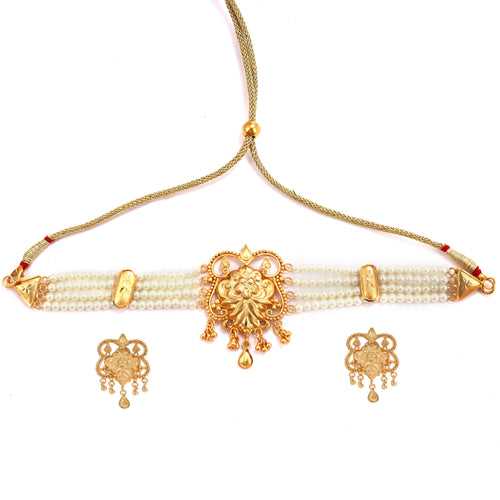 Rajani - White Beads Choker Set