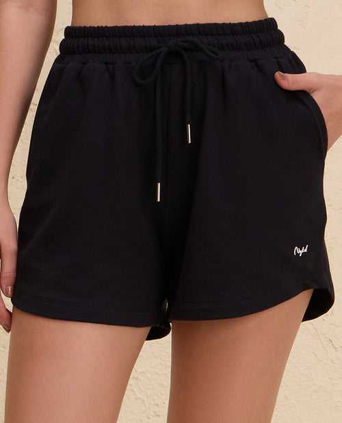 Nykd By Nykaa Summer Essential Peppy All Day Comfort Cotton Terry Shorts -NYAT504-Jet Black