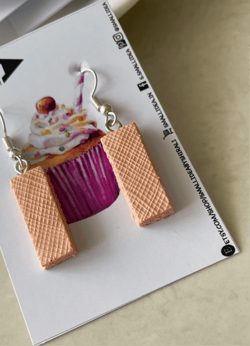 Cream Waffer Biscuit Mini Food Earrings
