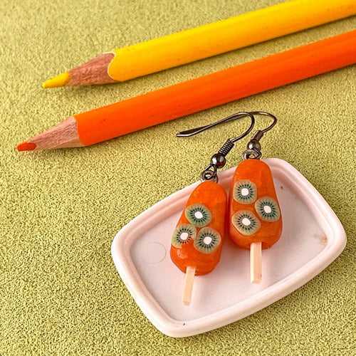 Orange Kiwi Miniature Ice Cream Popsicle Bar Earrings